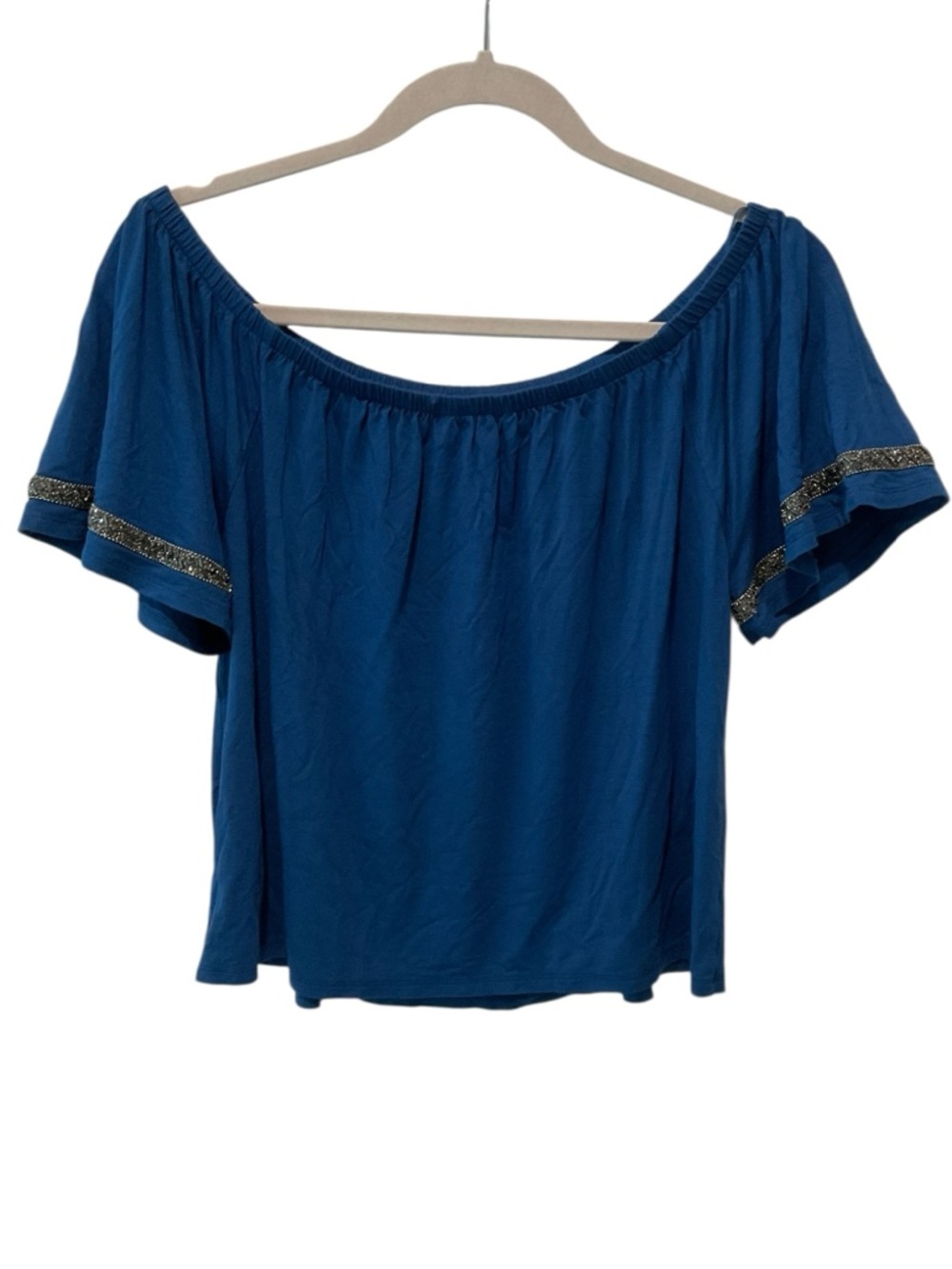 Ramy Brook Blue Off Shoulder Beaded Embellished Top Stretch Blouse Small - Picture 3 of 6